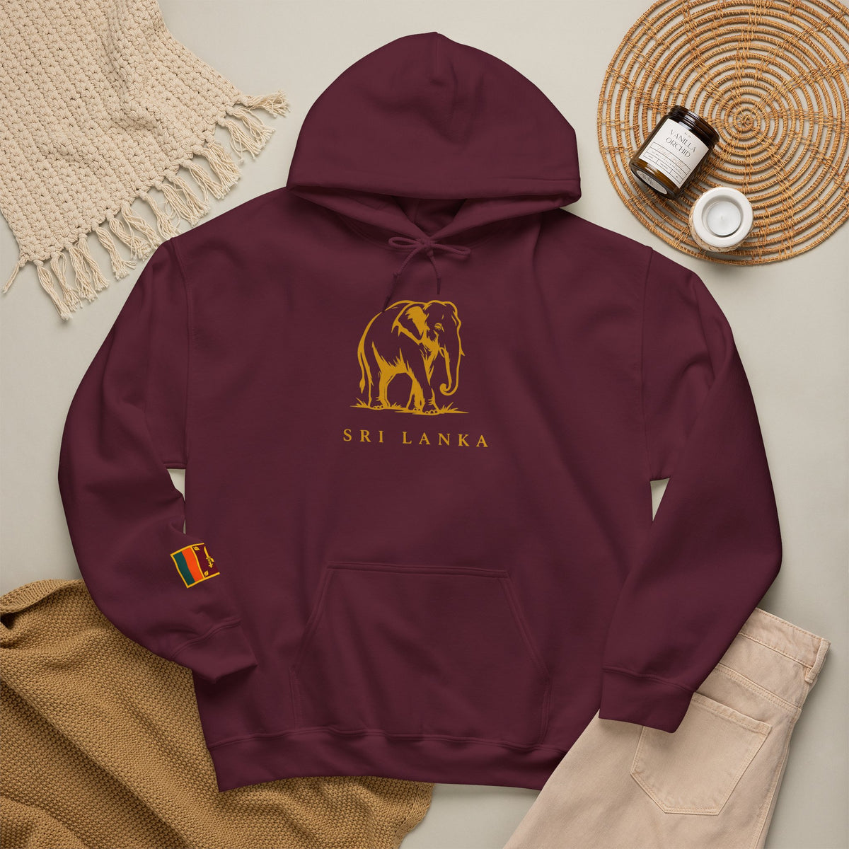 Sri Lanka Elephant Unisex Hoodie Gold Heritage Design