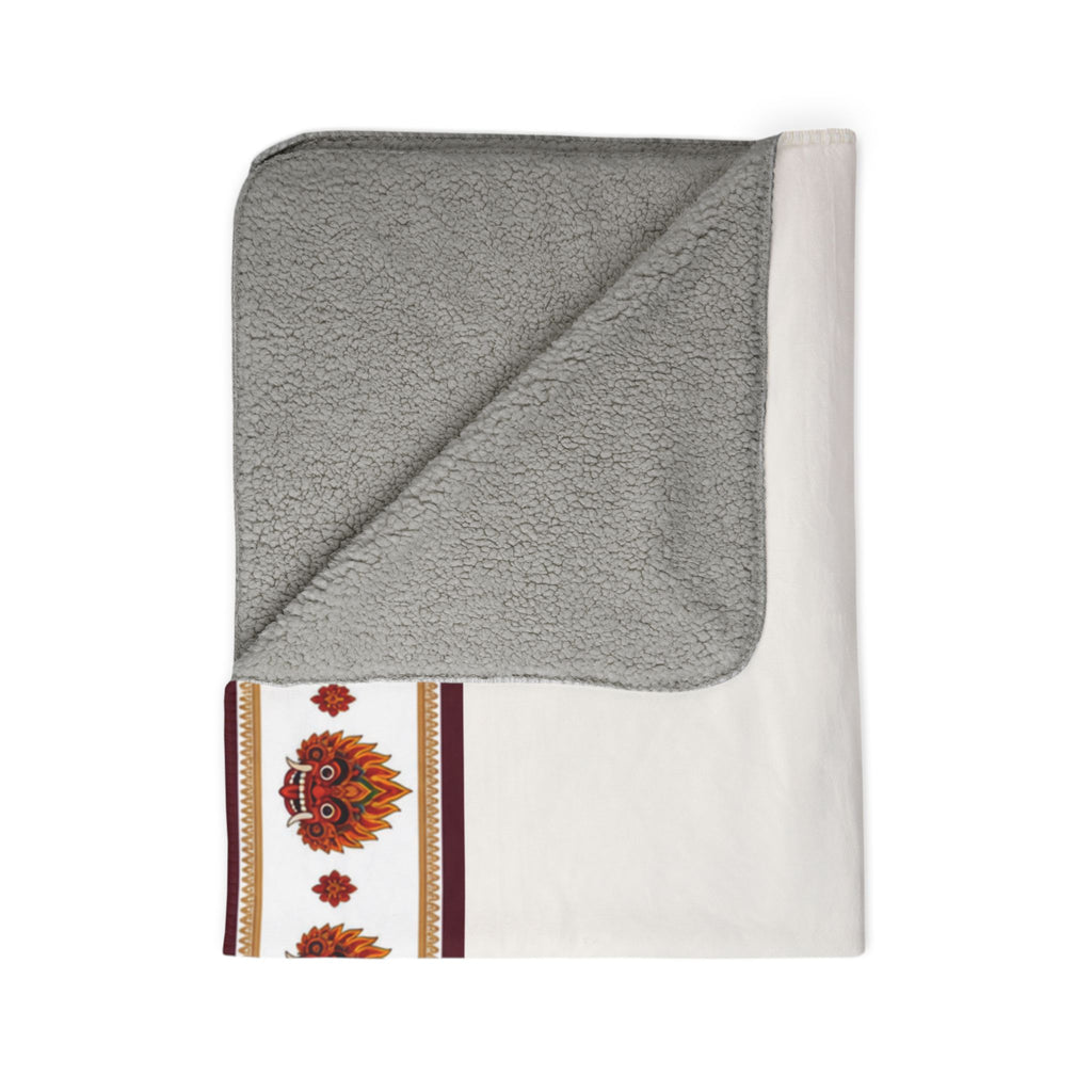 Raksha Mask Border Fleece Blanket Sri Lankan Devil Dance Sherpa Throw | Ceylon Culture Vibes