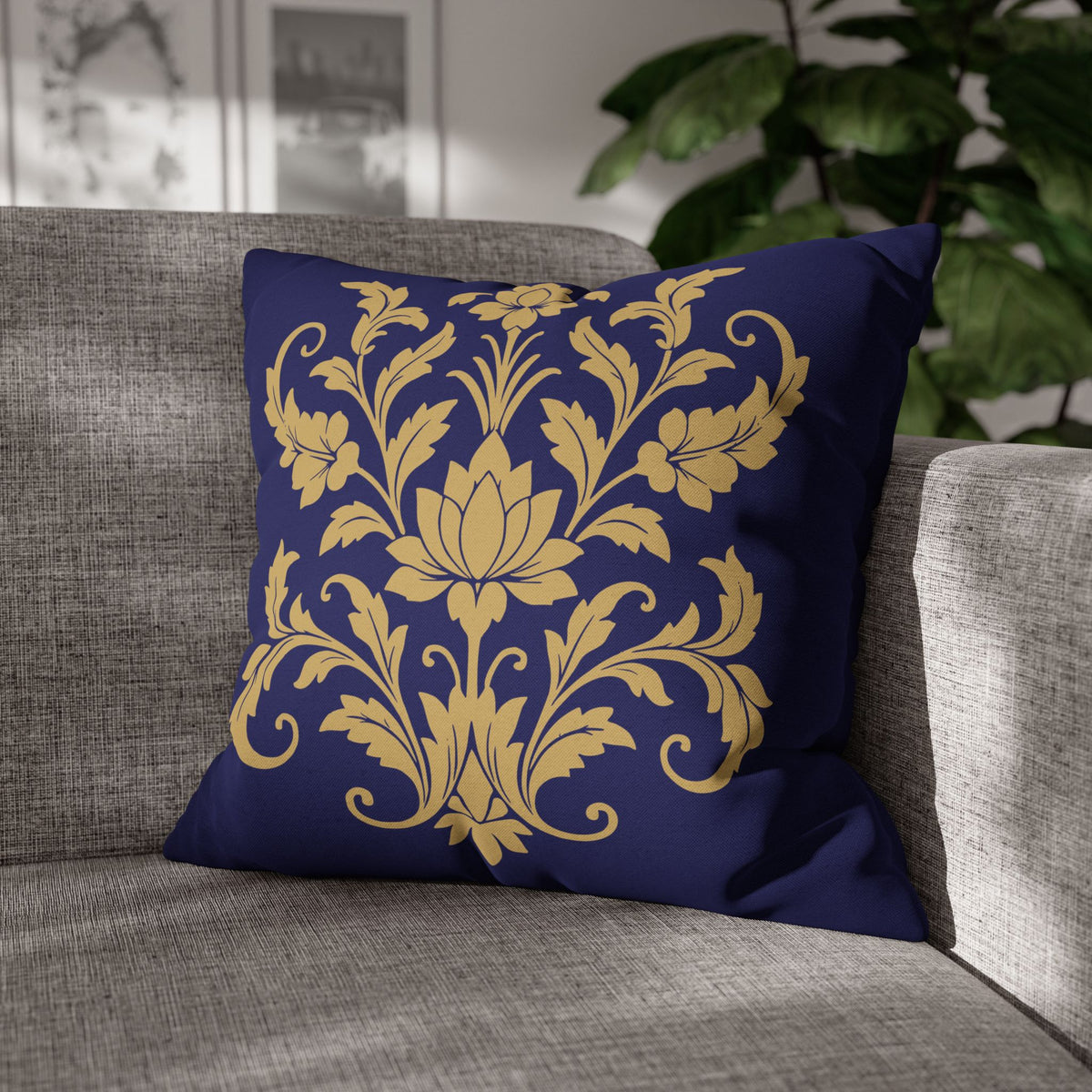 Kandyan Heritage Cushion Cover – Navy & Gold Floral Pillowcase