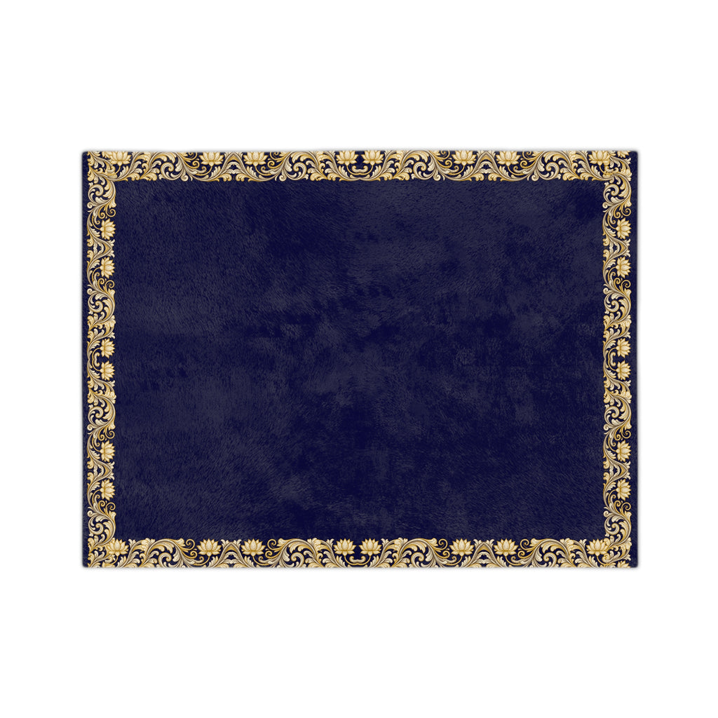 Navy & Gold Ornate Border Velveteen Microfiber Blanket