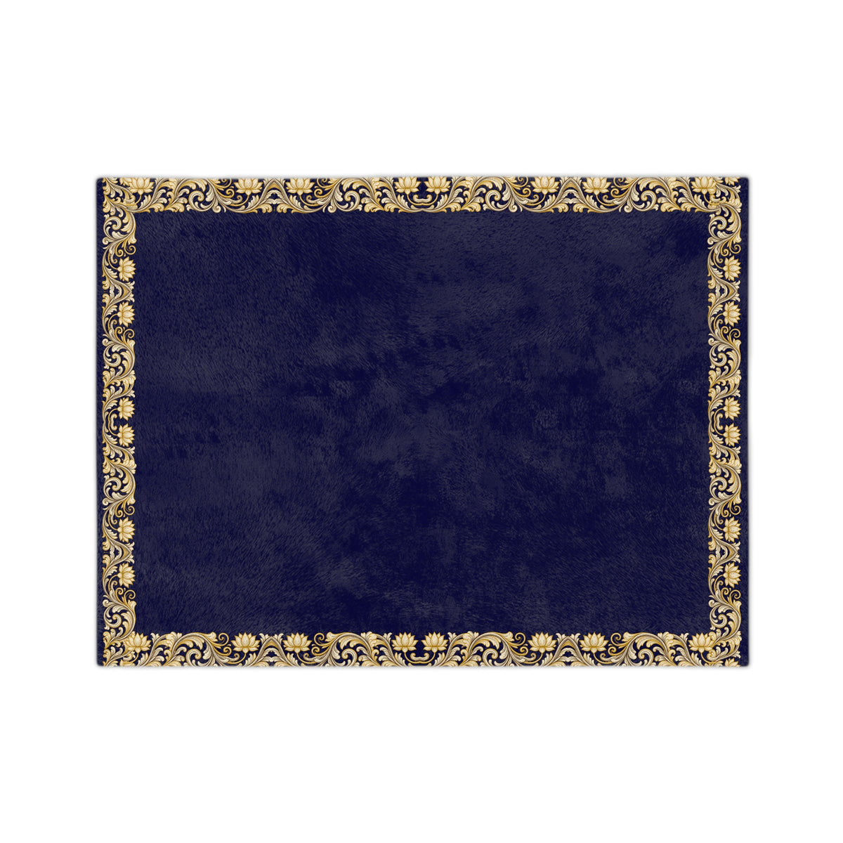 Navy & Gold Ornate Border Velveteen Microfiber Blanket