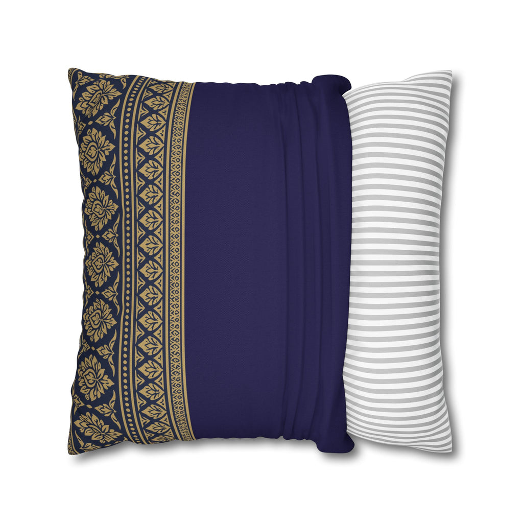 Navy & Gold Border Cushion Cover Sri Lankan Gift Pillowcase