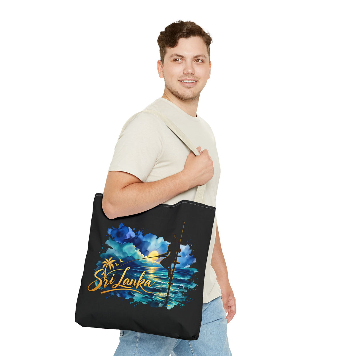 Sri Lanka Stilt Fisherman Tote Bag Island Dusk Beach Bag