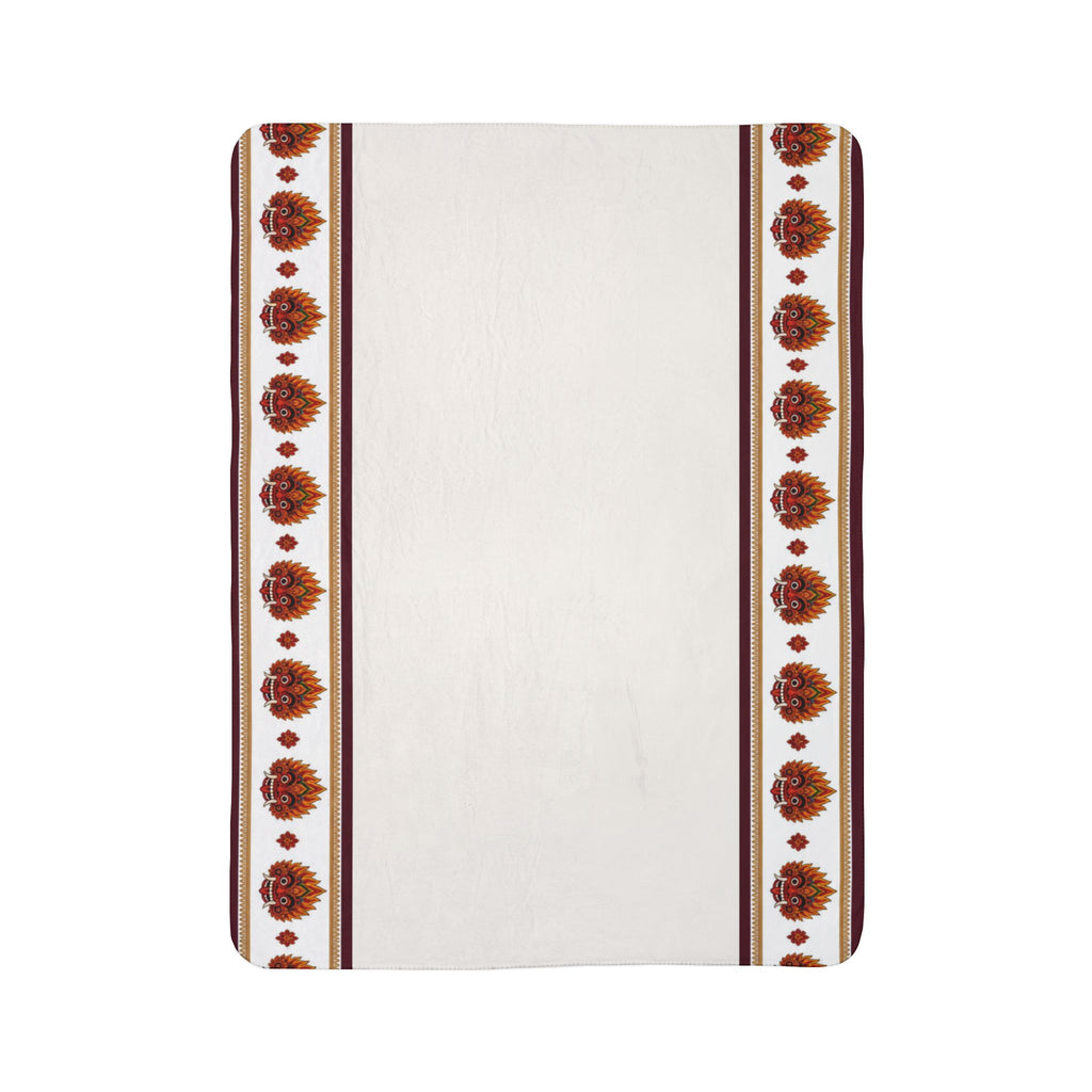 Raksha Mask Border Fleece Blanket Sri Lankan Devil Dance Sherpa Throw | Ceylon Culture Vibes