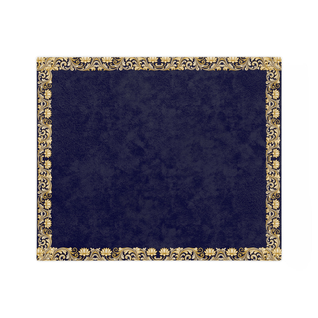 Navy & Gold Ornate Border Velveteen Microfiber Blanket