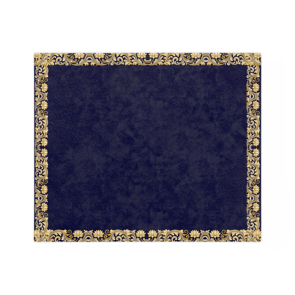 Navy & Gold Ornate Border Velveteen Microfiber Blanket