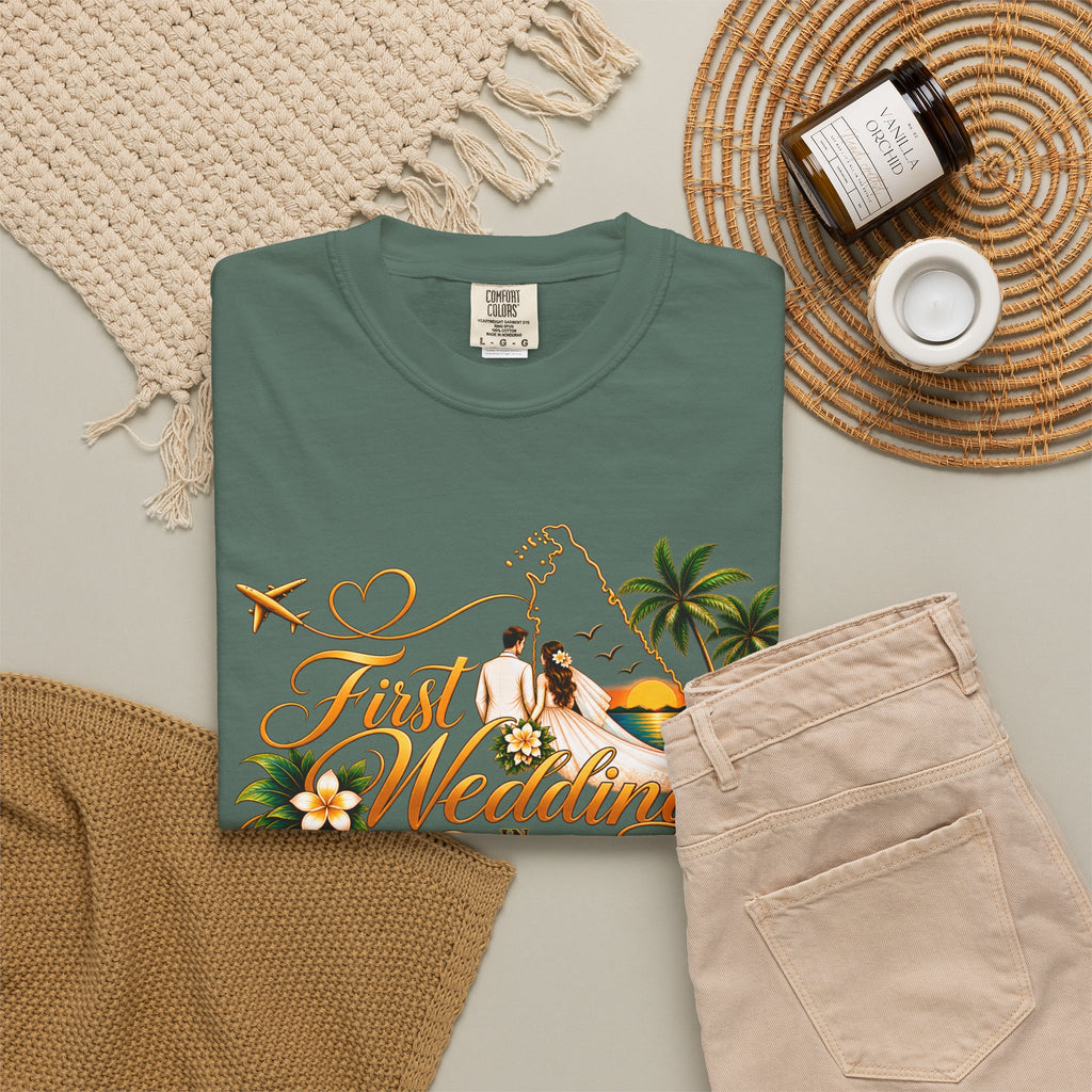 Sri Lanka Destination Wedding T-Shirt — "First Wedding Sri Lanka" Couple Tee (Roshini & Rohan 2026)