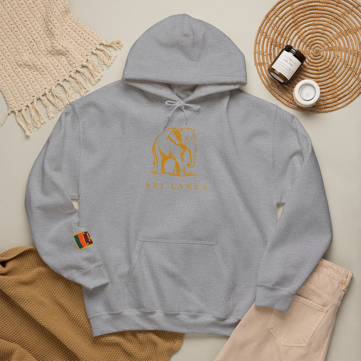Sri Lanka Elephant Unisex Hoodie Gold Heritage Design