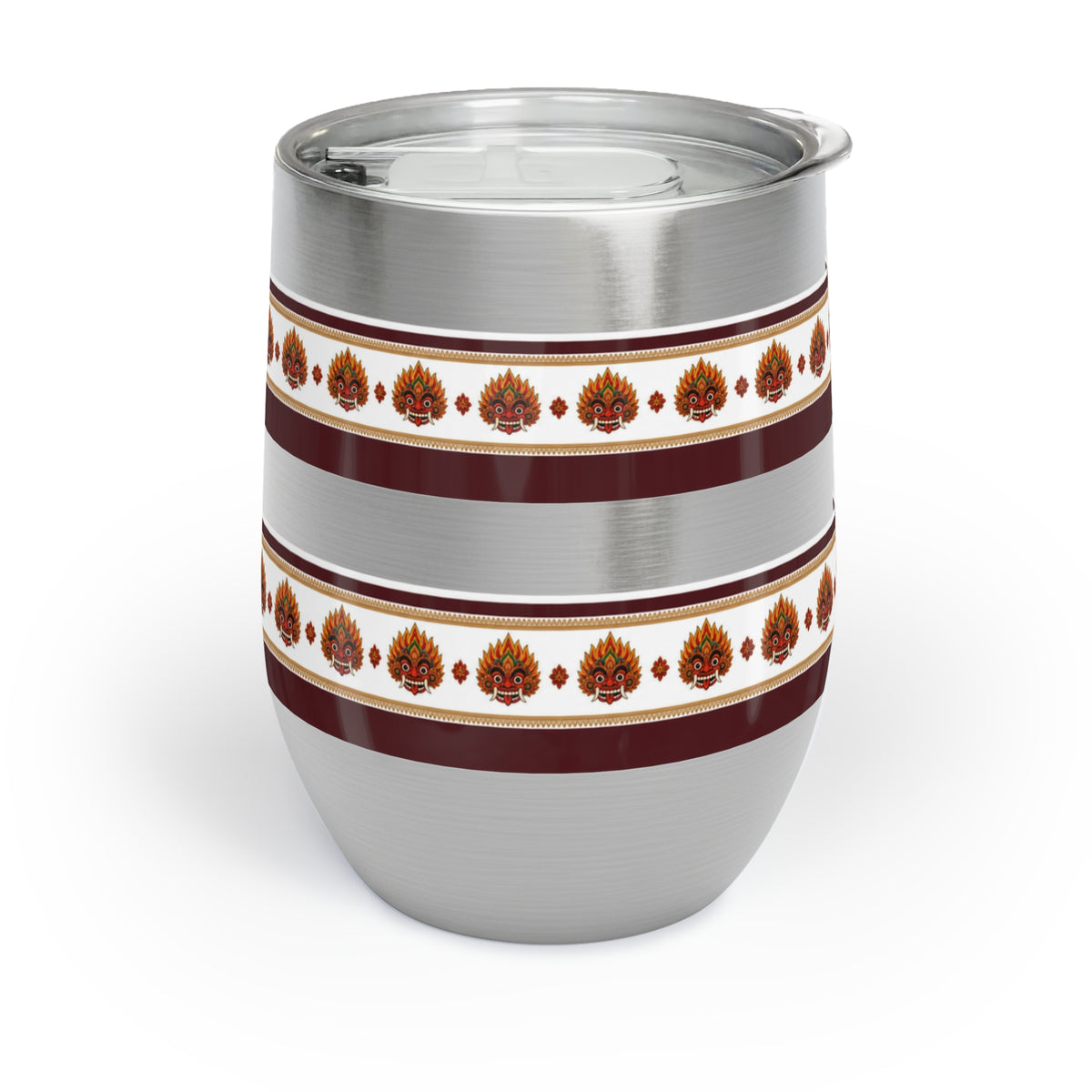 Raksha Mask Wine Tumbler Sri Lankan Devil Dance Border Stemless Cup | Ceylon Culture Vibes