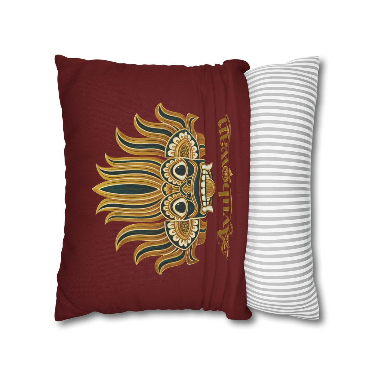 Ayubowan Mask Cushion Cover Maroon Sri Lankan Gift Pillowcase
