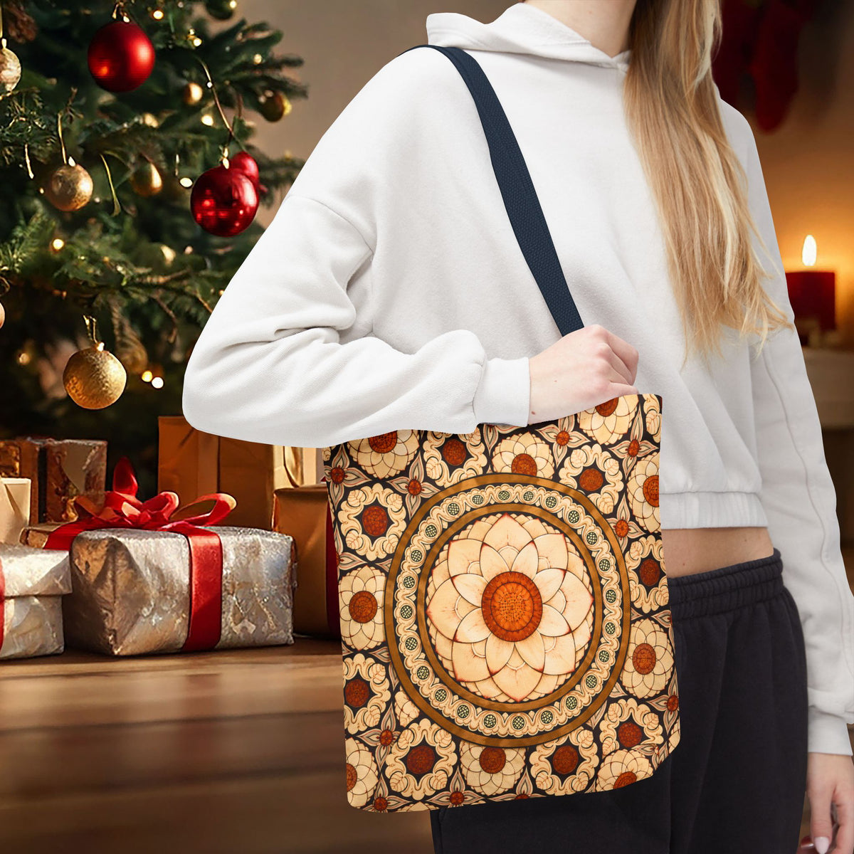 Sri Lankan Floral Mandala Tote Bag Cream & Terracotta