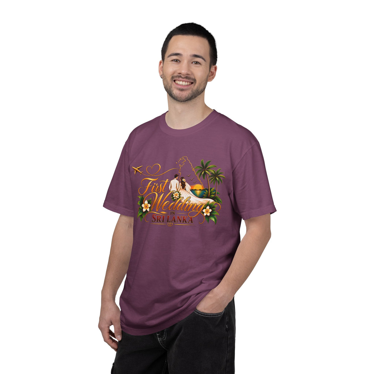 Sri Lanka Destination Wedding T-Shirt — "First Wedding Sri Lanka" Couple Tee (Roshini & Rohan 2026)