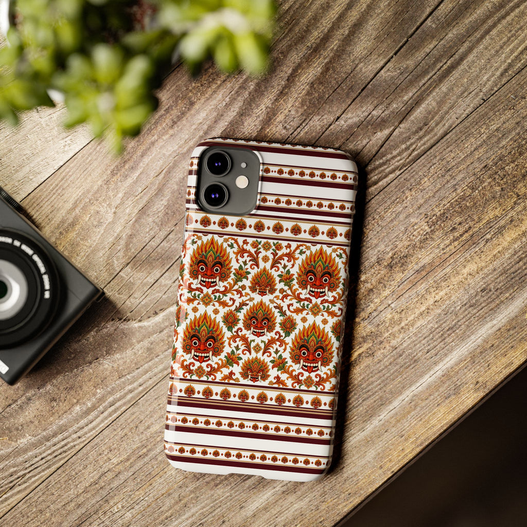 Sri Lankan Gift Slim Phone Case Raksha Floral Folk Mask Pattern