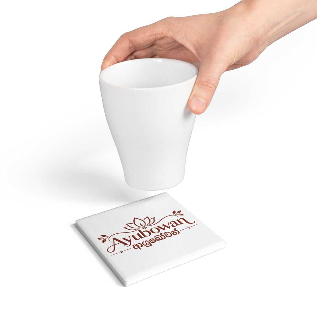 Ayubowan Lotus  Ceramic Coaste Sri Lankan Blessing Burgundy Typography Drink Coaster