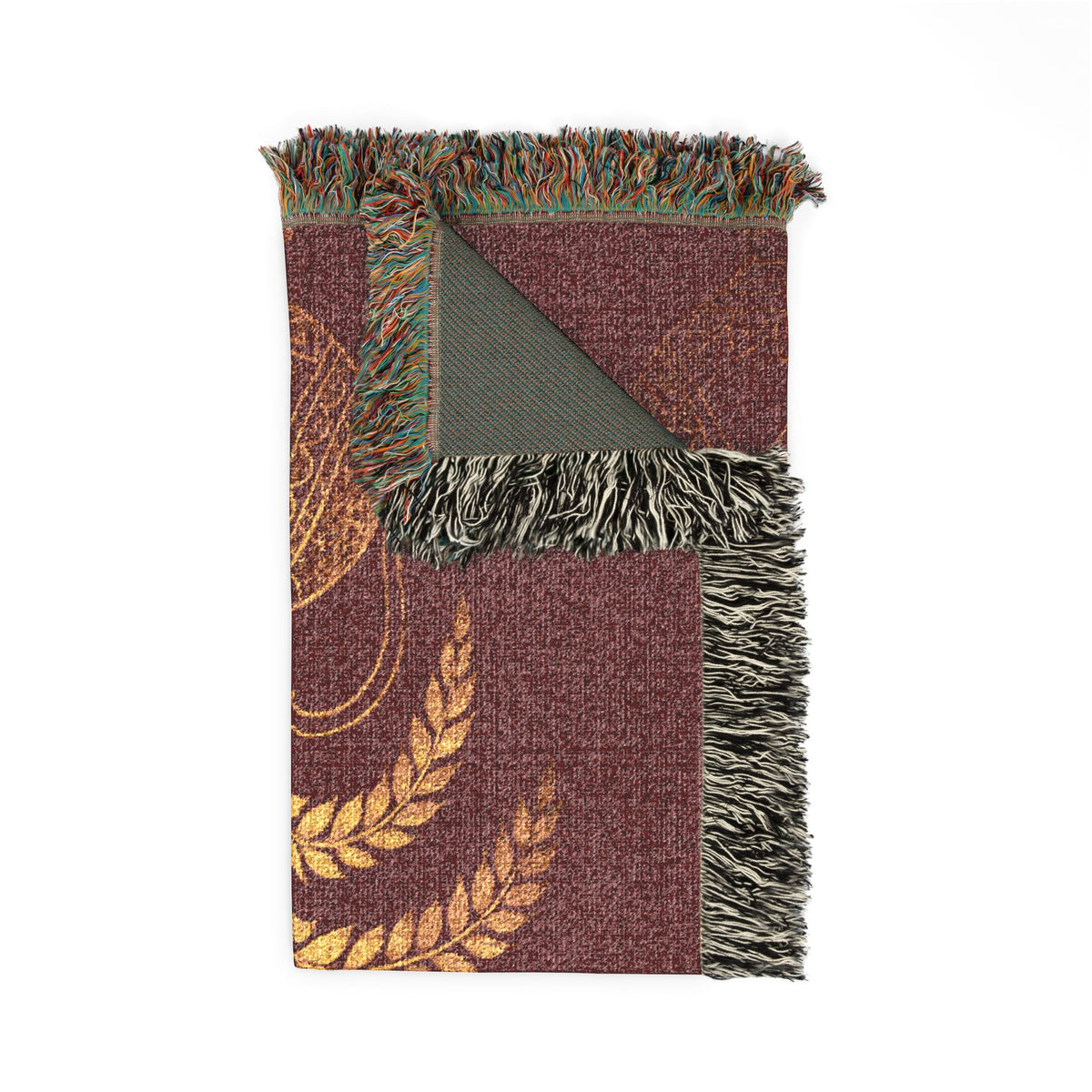 Punkalasa Woven Throw Blanket Sri Lankan Heritage Burgundy Gold Cotton Fringe Blanket