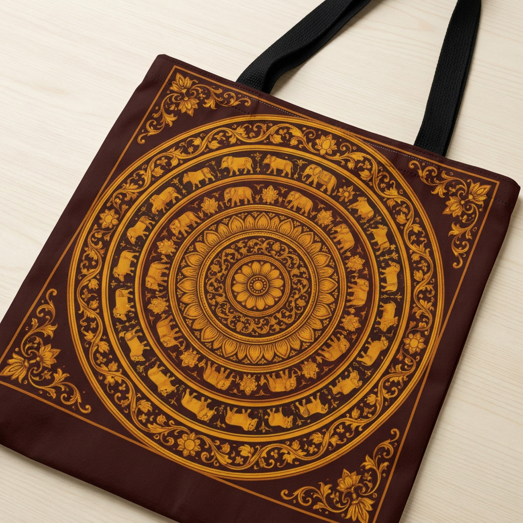 Sri Lankan Gift Tote Bag  Gold Elephant Mandala