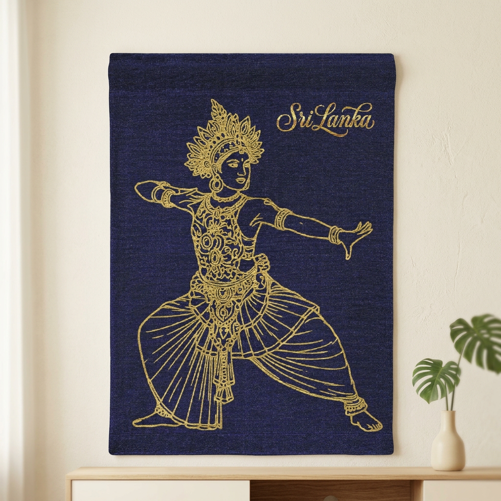 Sri Lanka Gold-Line Dancer Woven Wall Tapestry | Heritage Gift
