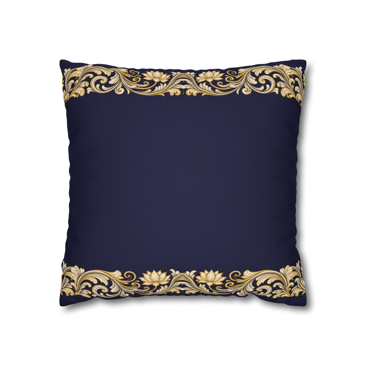 Baroque Gold Scroll Decorative Pillowcase — Navy Square Throw Pillow Cover