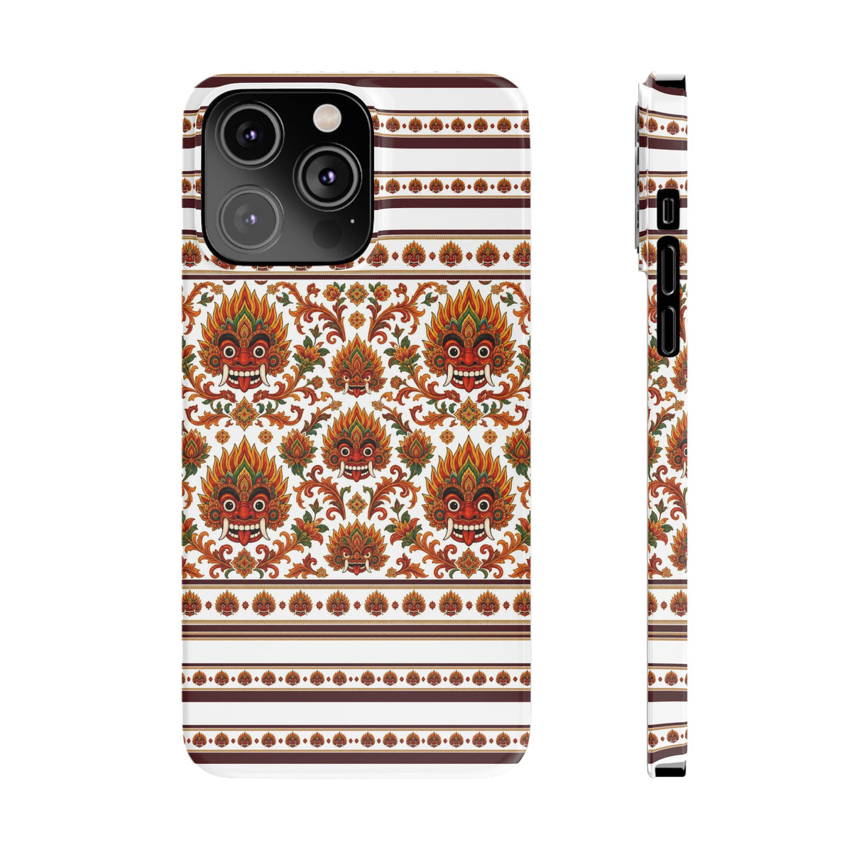 Sri Lankan Gift Slim Phone Case Raksha Floral Folk Mask Pattern