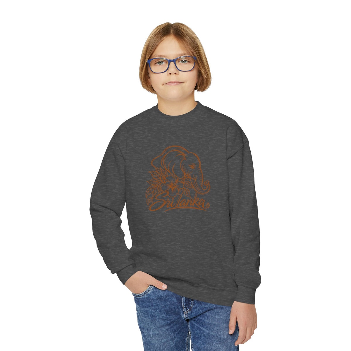 Sri Lankan Elephant Kids’ Sweatshirt | Floral Crewneck