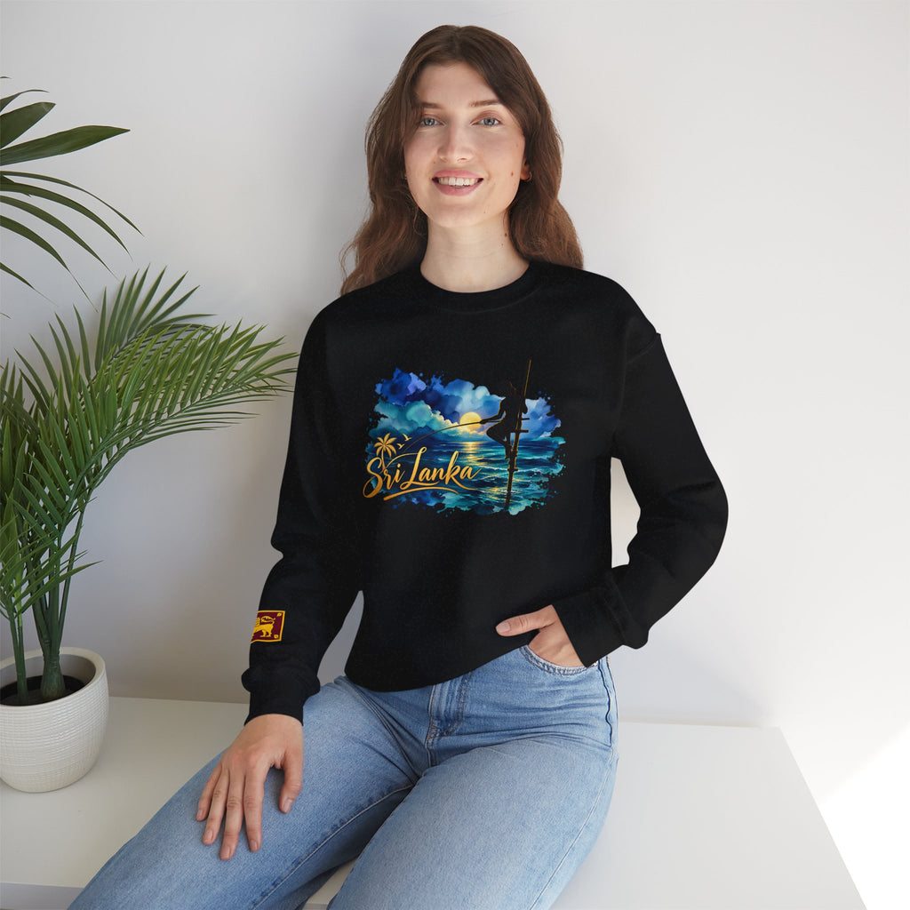 Sri Lanka Surf Crewneck Sweatshirt - Watercolor Stilt Fisherman Graphic