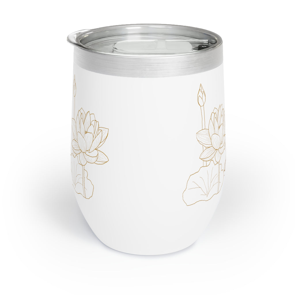 Ayubowan Wine Tumbler Sri Lankan Lotus Flower Gold Insulated Stemless Cup with Lid