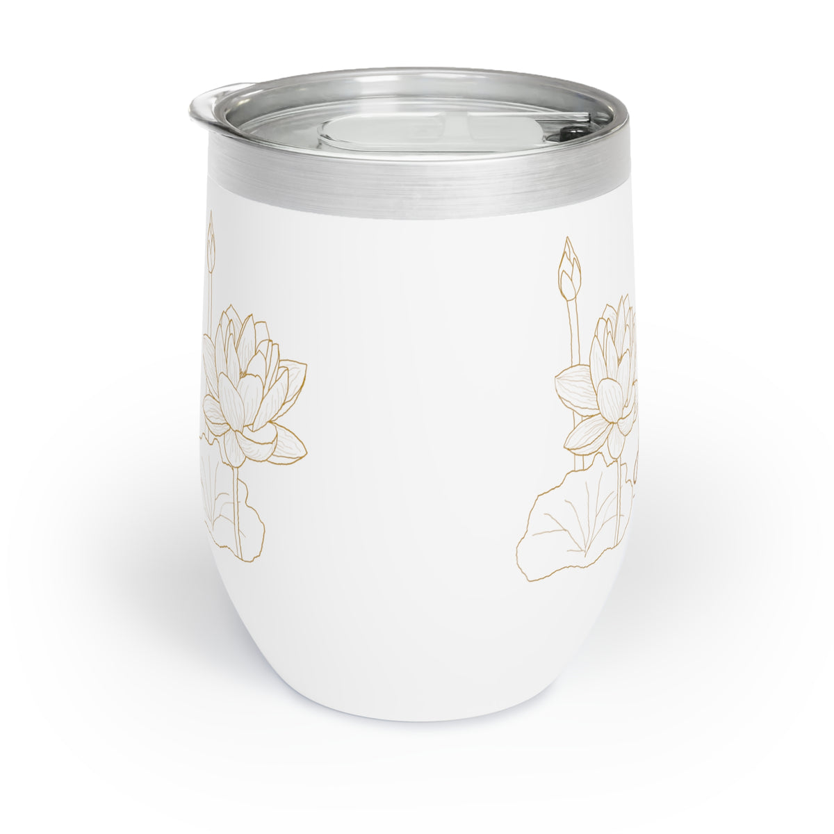 Ayubowan Wine Tumbler Sri Lankan Lotus Flower Gold Insulated Stemless Cup with Lid