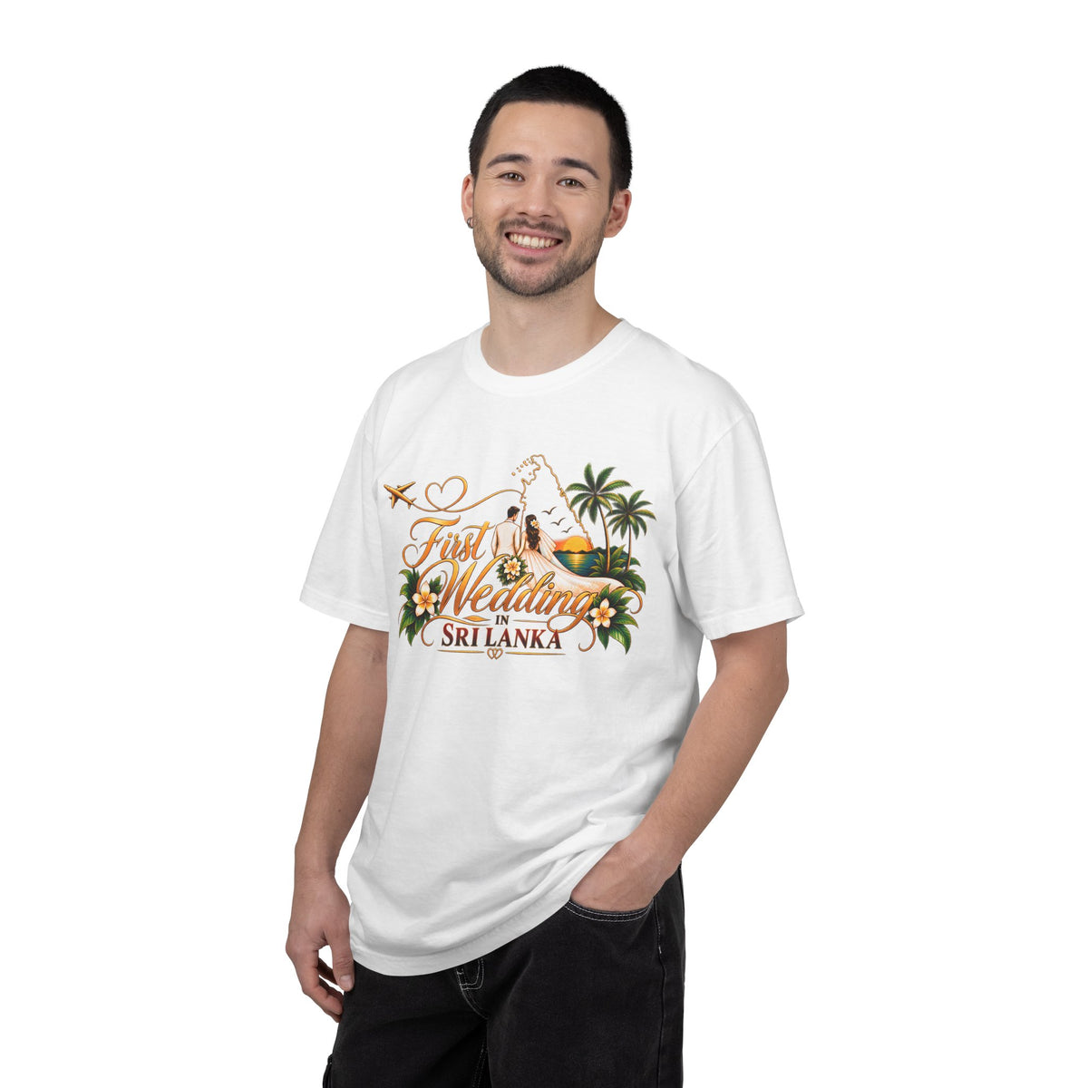 Sri Lanka Destination Wedding T-Shirt — "First Wedding Sri Lanka" Couple Tee (Roshini & Rohan 2026)
