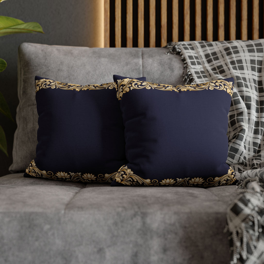 Baroque Gold Scroll Decorative Pillowcase — Navy Square Throw Pillow Cover