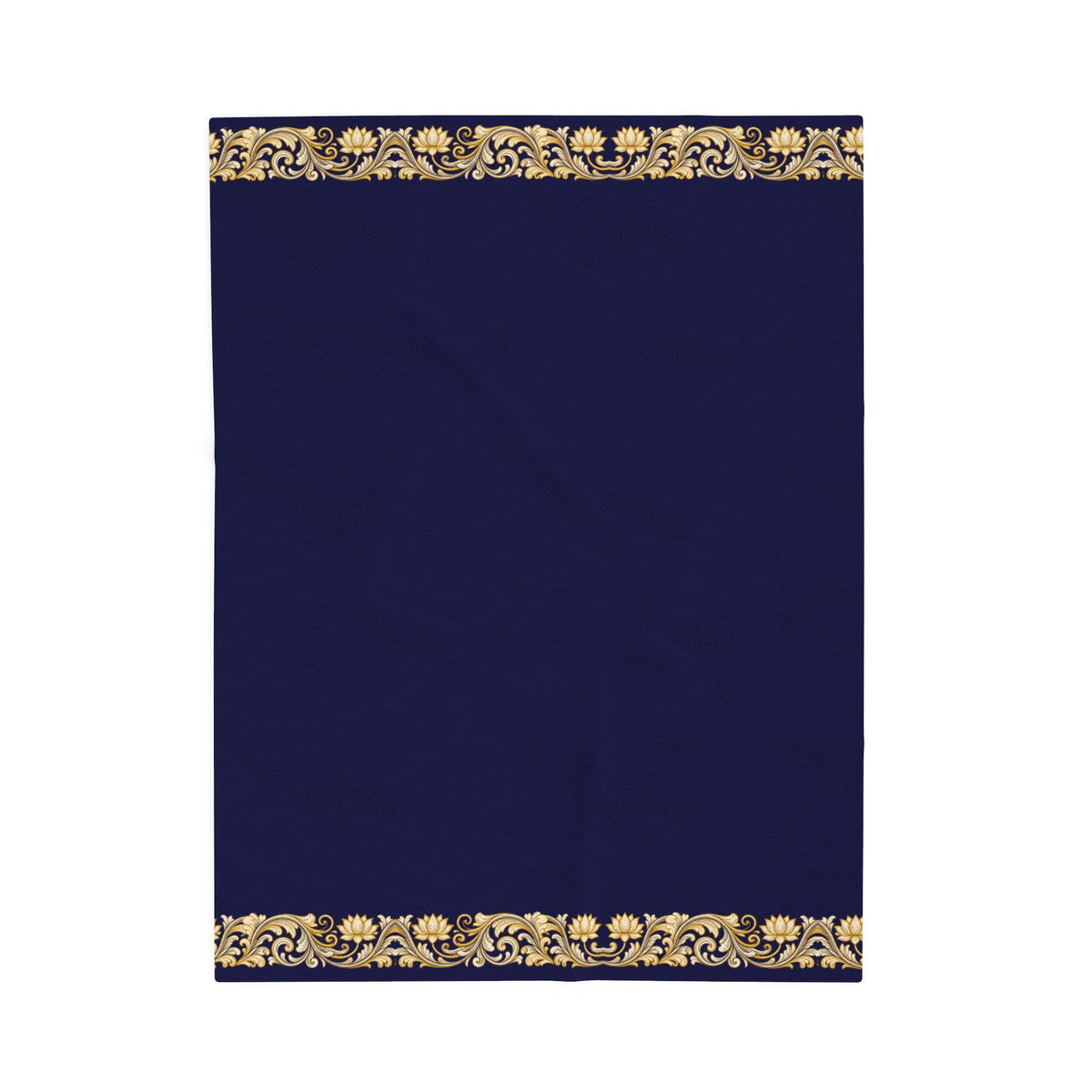 Navy & Gold Floral Border Velveteen Plush Blanket