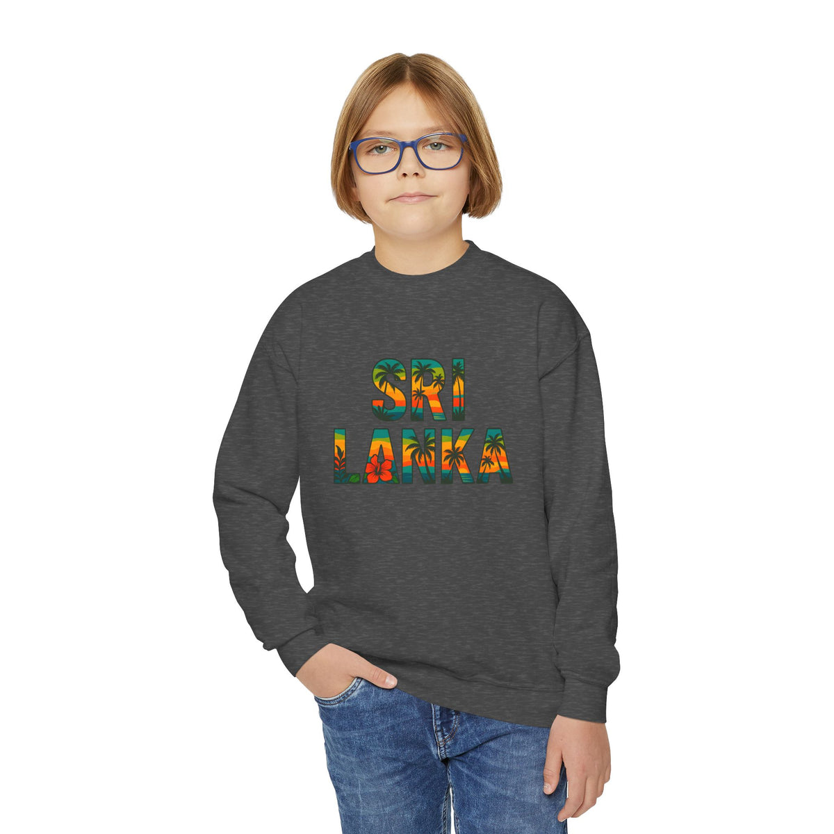 Sri Lanka Kids’ Crewneck Sweatshirt | Tropical Floral Lettering