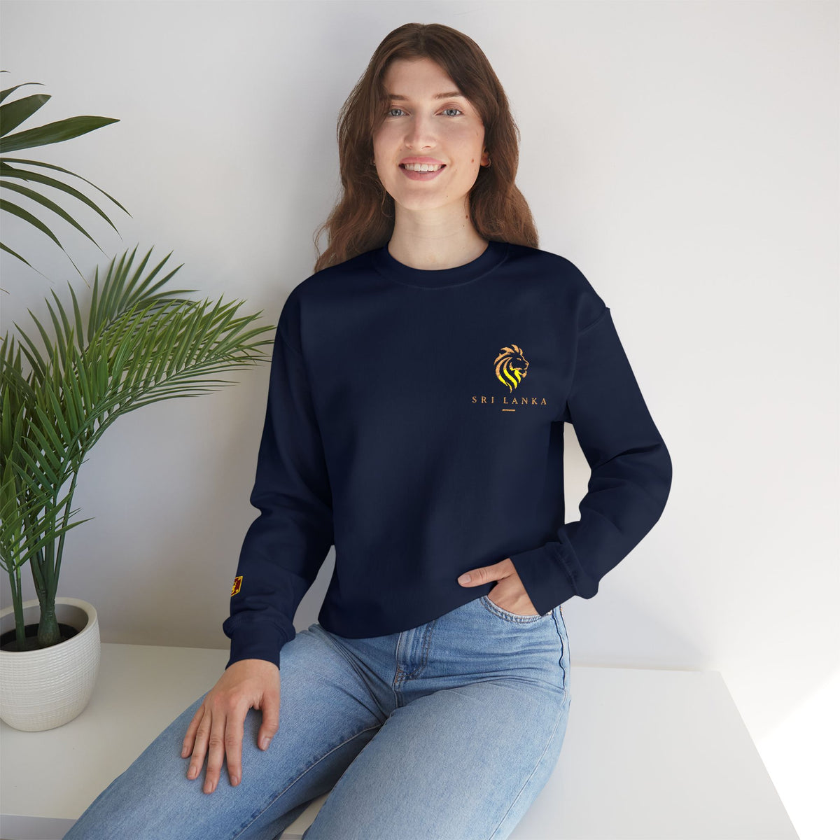 Embroideredlion face srilanka flag Minimal Palm Crest Sweatshirt — Small Tropical Logo Crewneck