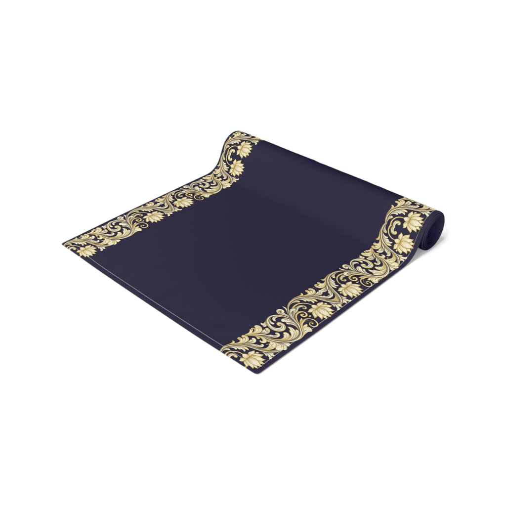 Navy & Gold Baroque Table Runner | Elegant Dining Décor