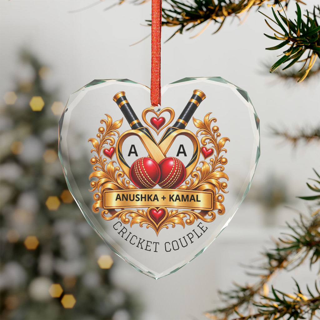 Personalized Cricket Couple Heart Ornament | Sri Lankan Gift