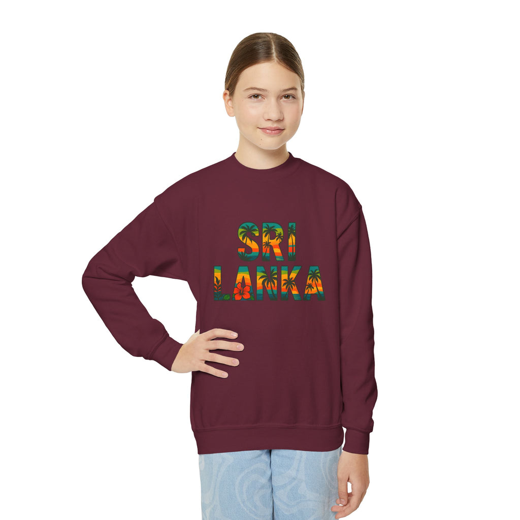 Sri Lanka Kids’ Crewneck Sweatshirt | Tropical Floral Lettering