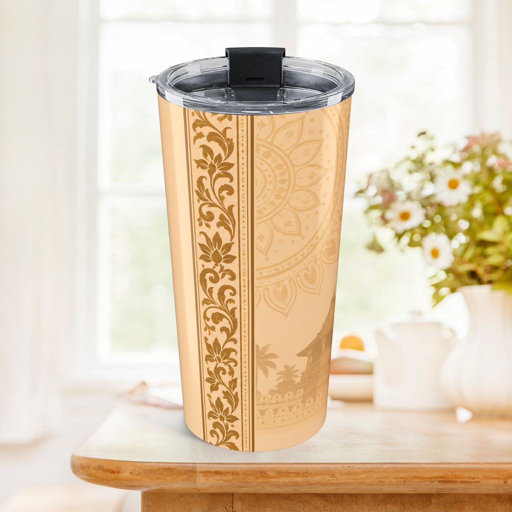 Sri Lanka Kandyan Dancer Silhouette Tumbler 20oz | Gold & Black