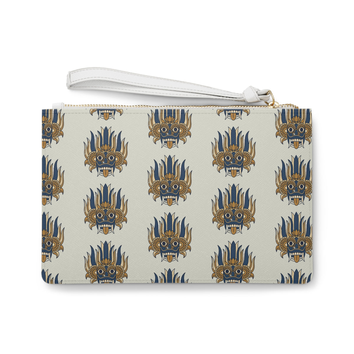 Sri Lankan Raksha Mask Clutch Bag Navy & Gold Wristlet
