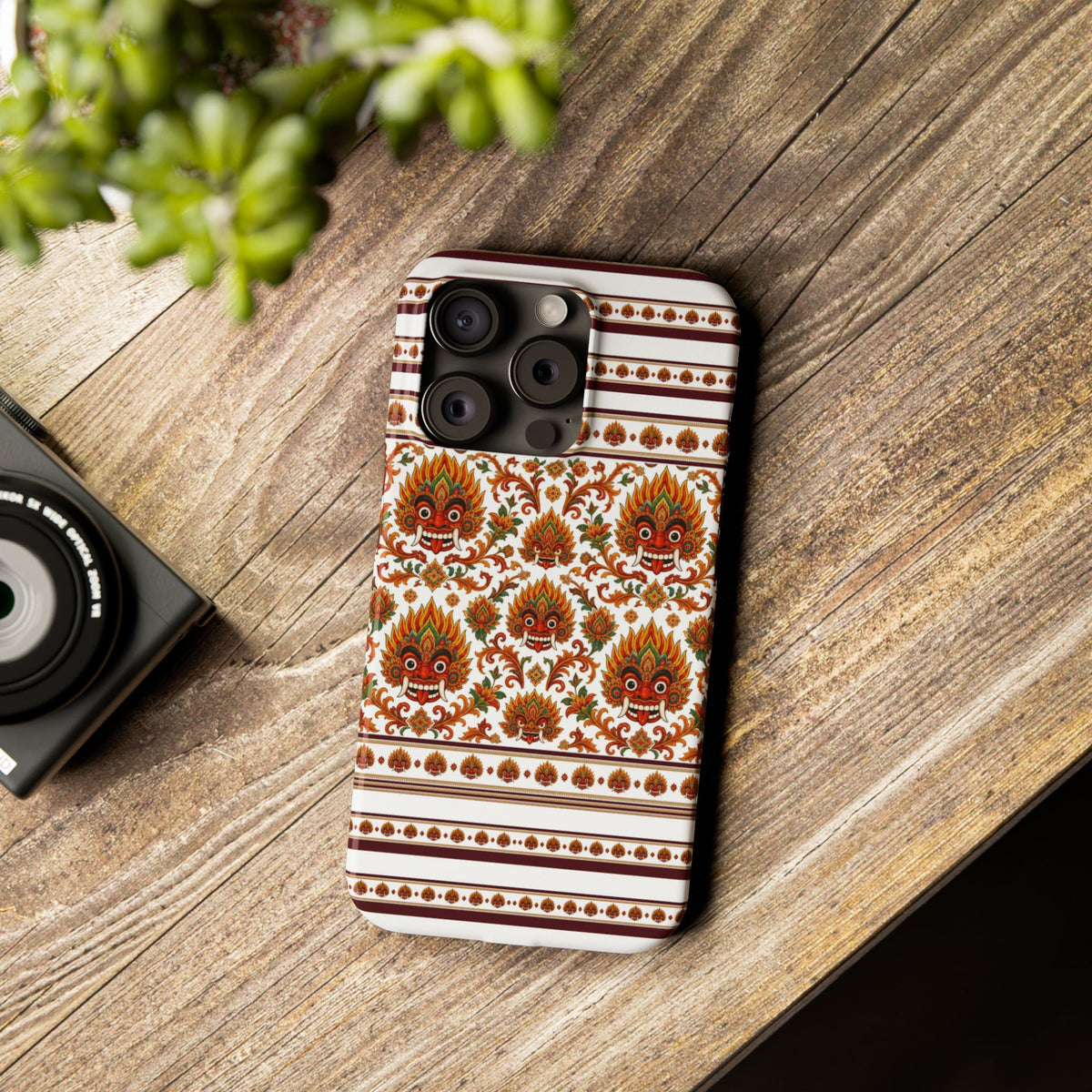 Sri Lankan Gift Slim Phone Case Raksha Floral Folk Mask Pattern