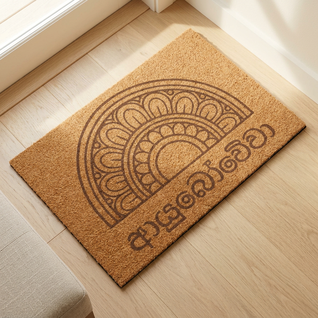 Ayubowewa Coir Doormat | Sri Lankan Floral Mandala Welcome Mat