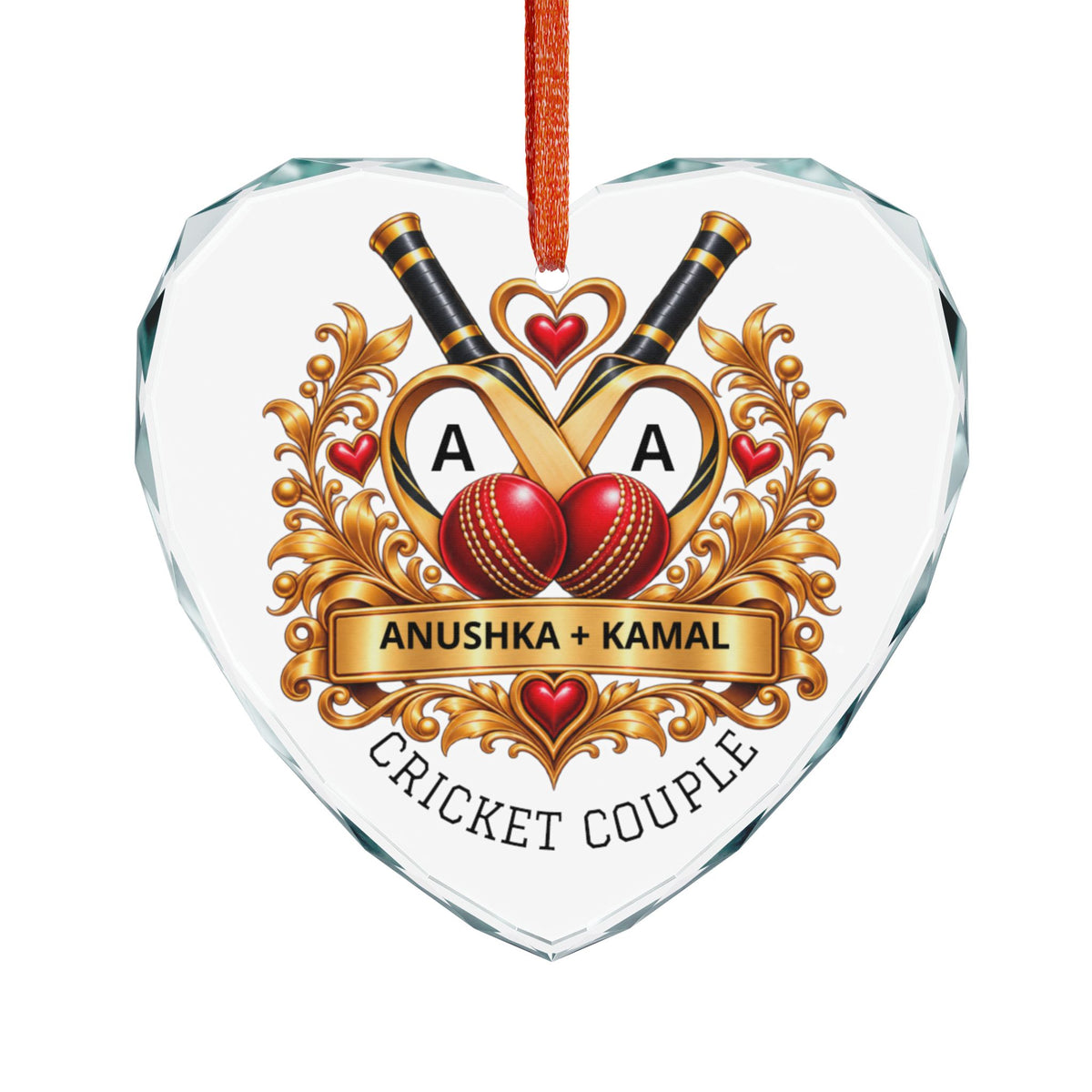 Personalized Cricket Couple Heart Ornament | Sri Lankan Gift