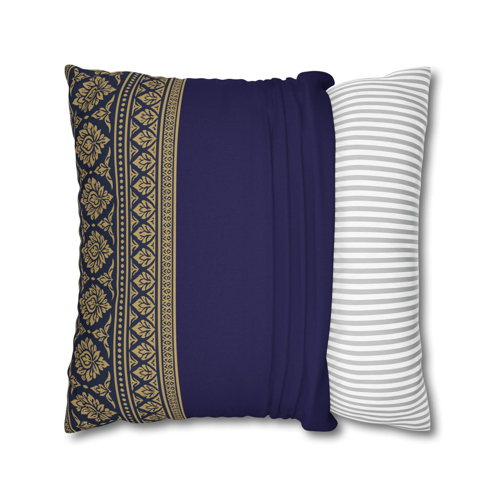 Navy & Gold Border Cushion Cover Sri Lankan Gift Pillowcase