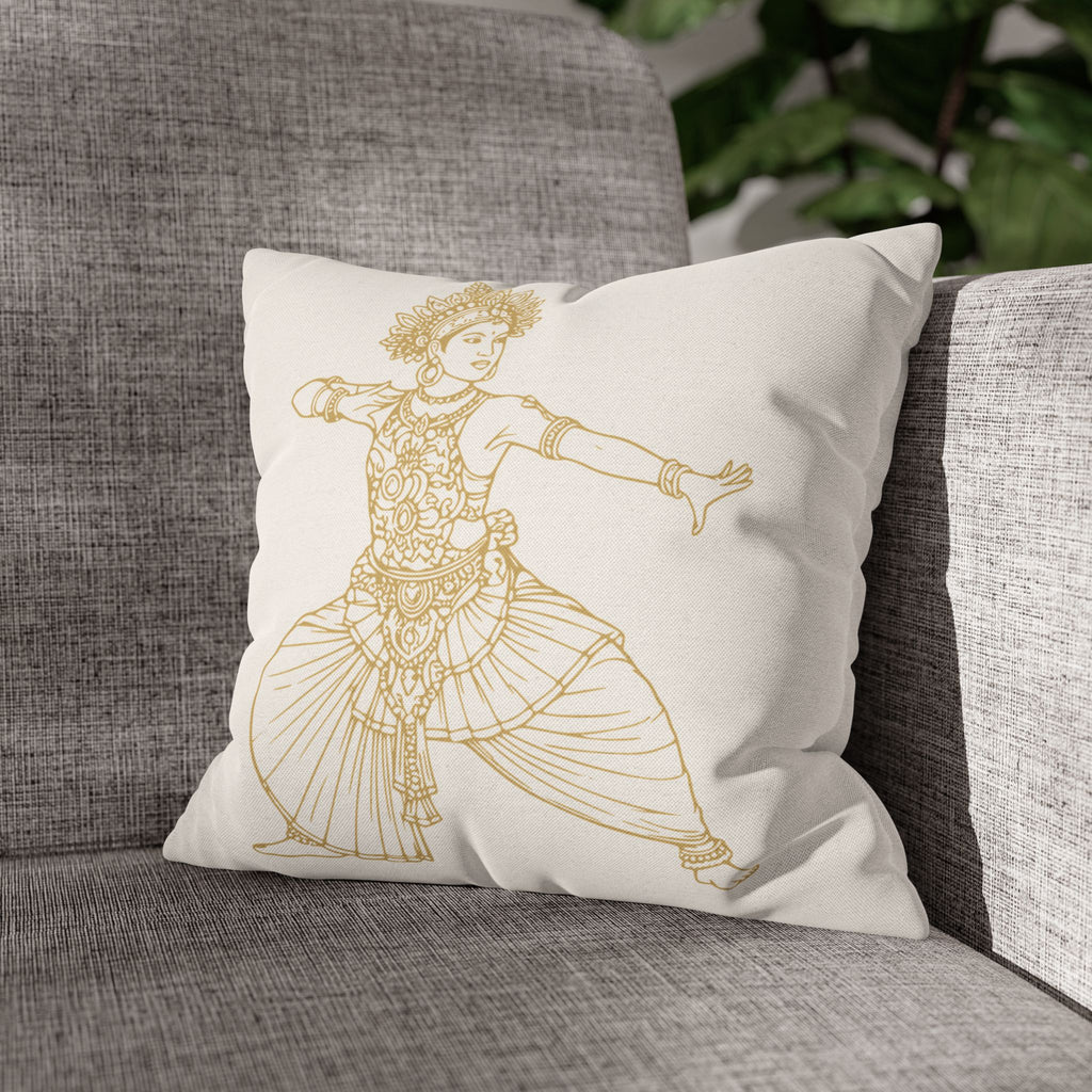 Sri Lankan Dancer Cushion Cover Gold Line Art Pillowcase