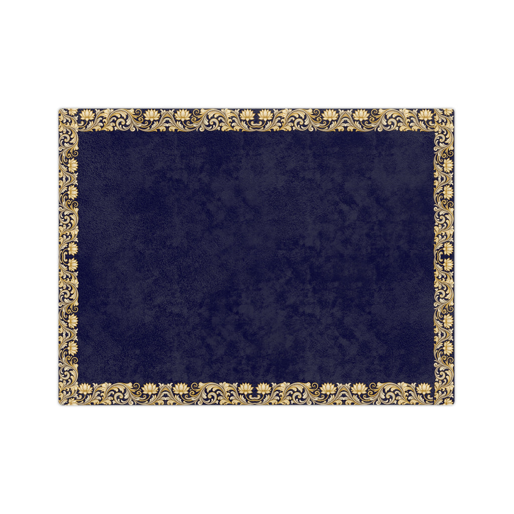 Navy & Gold Ornate Border Velveteen Microfiber Blanket