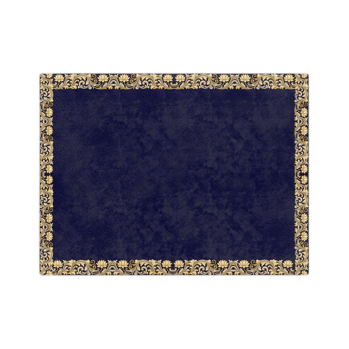 Navy & Gold Ornate Border Velveteen Microfiber Blanket