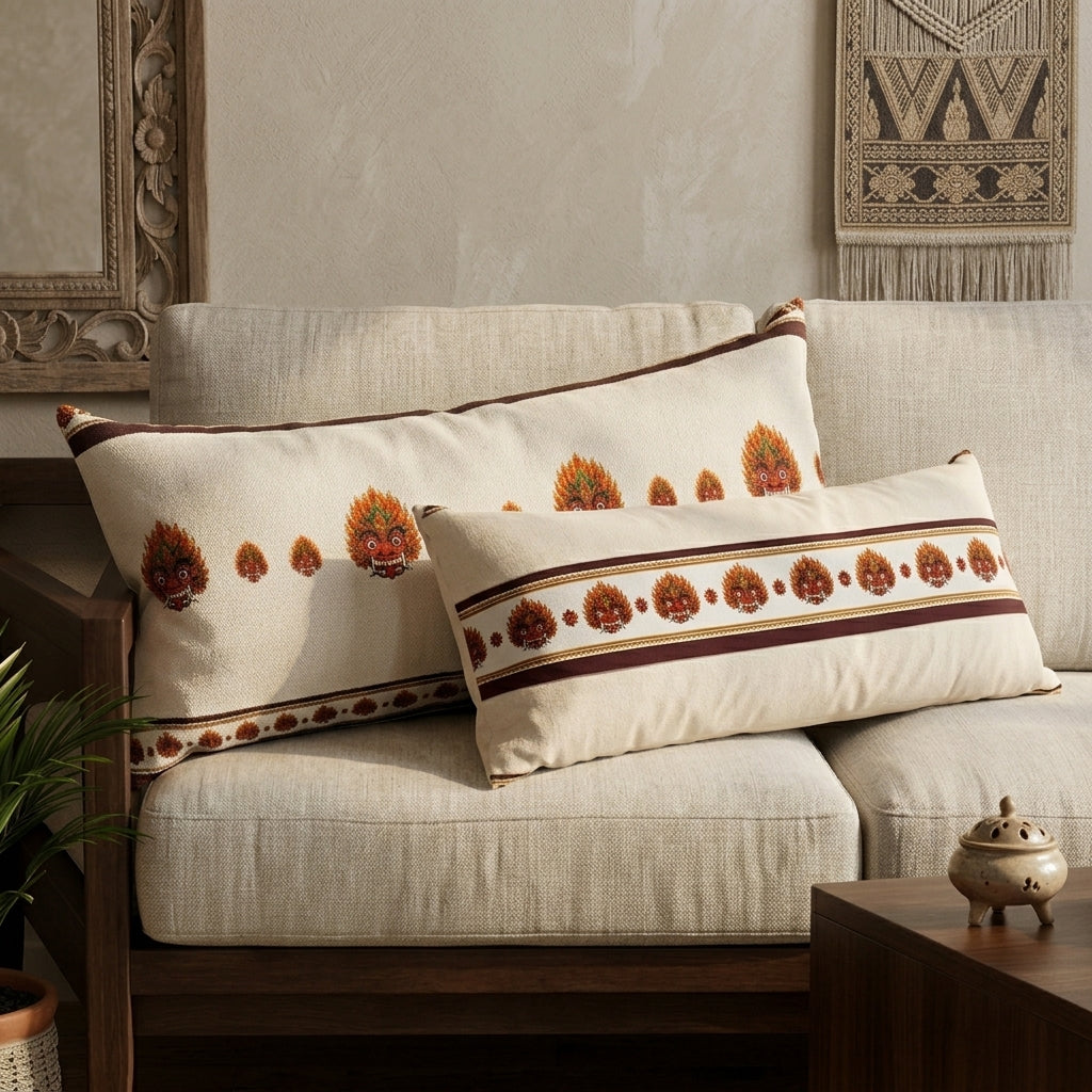 Raksha Mask Lumbar Pillow Cover Sri Lankan Devil Dance Long Decorative Cushion