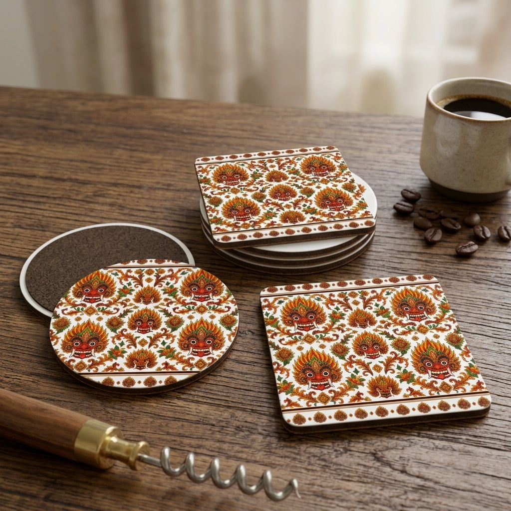 Sri Lanka Raksha Mask Ceramic Coaster  Kolam Devil Dance Pattern