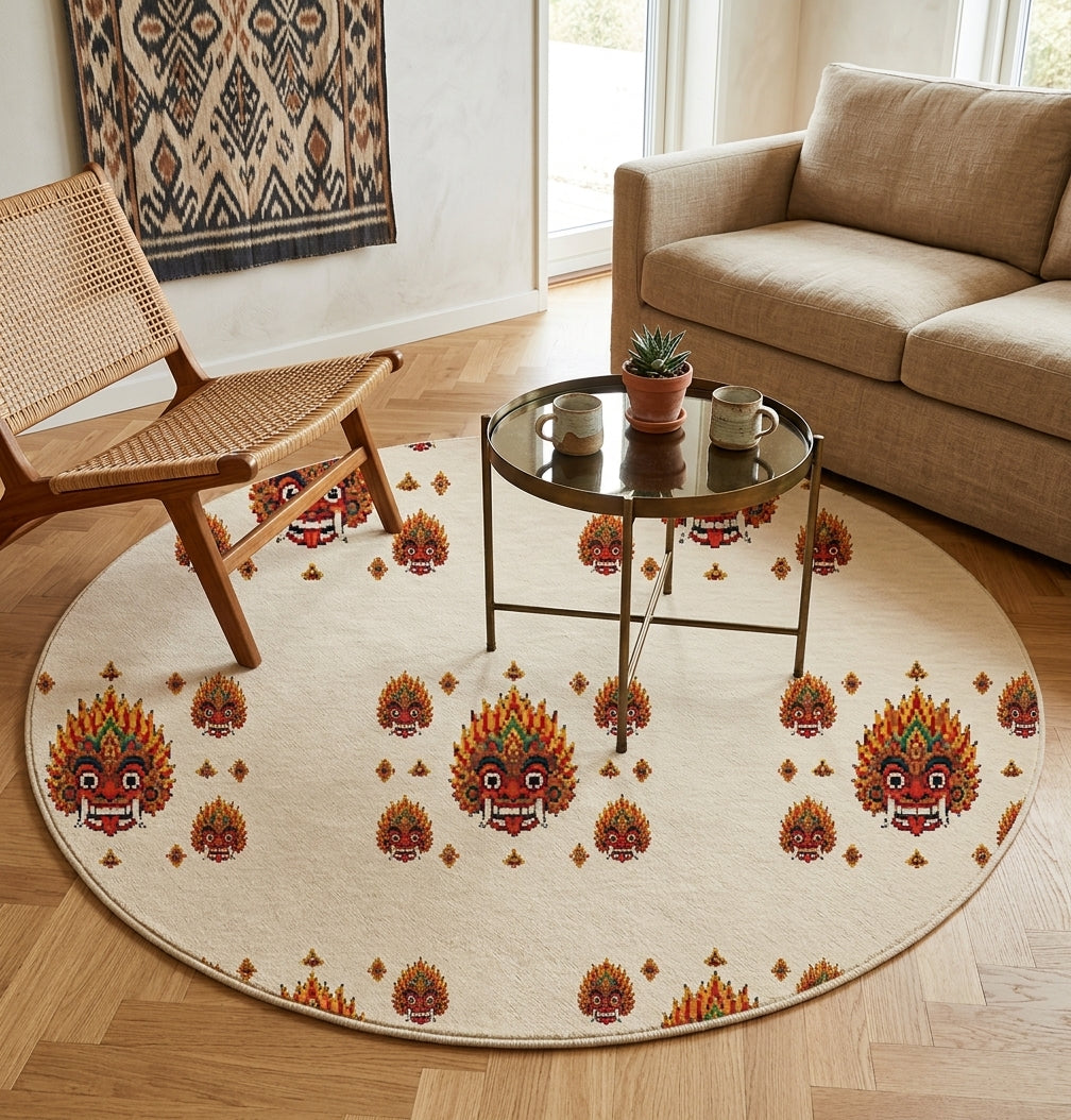 Raksha Mask Round Rug Sri Lankan Devil Dance