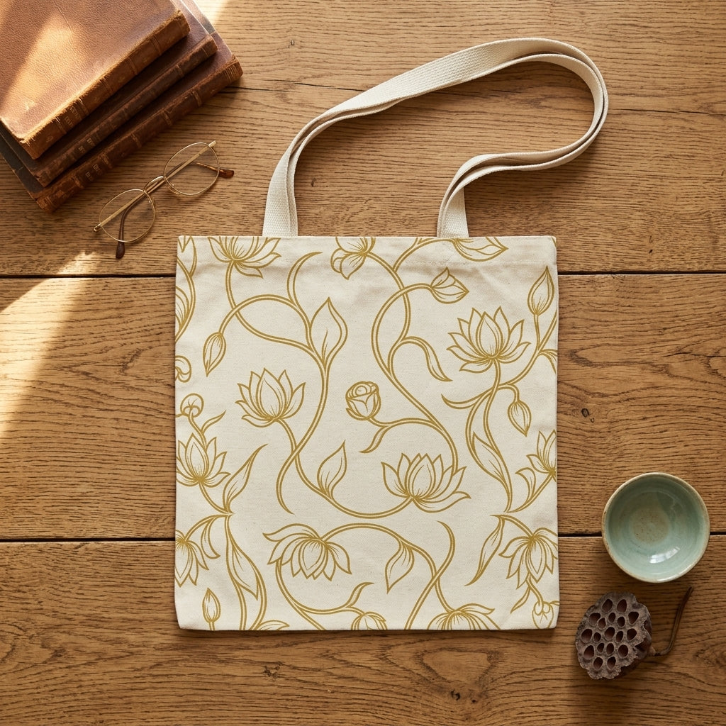 Ceylon Lotus Tote Bag Sri Lankan Temple Flower Canvas Shopper