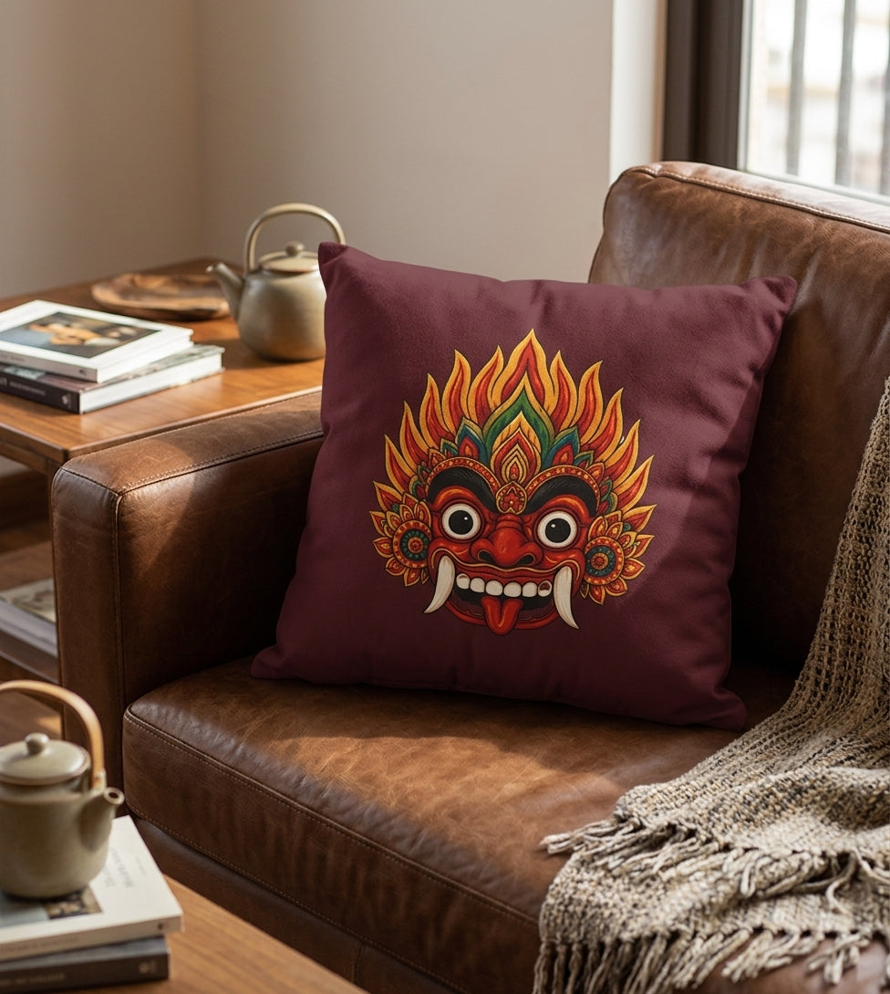 Raksha Guardian Cushion Cover  Sri Lankan Devil Dance Mask