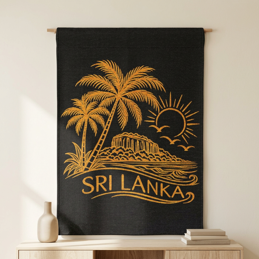 Sri Lanka Woven Wall Tapestry | Golden Palms & Island Art